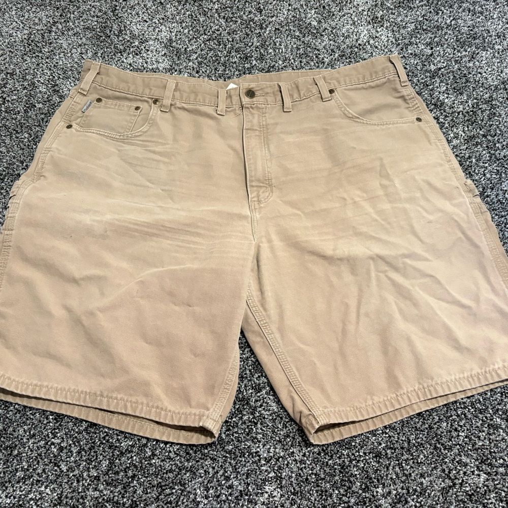 Men's Khaki Carhartt Utility Shorts - Classic Workwear Style size 44 shows wear